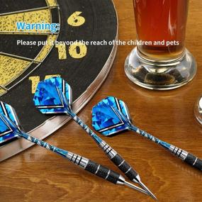 img 1 attached to 🎯 22 Grams Professional Steel Tip Darts Set - 6 Pack with Stainless Steel Barrel, Aluminum Shafts, and 2 Style Flights in Black & Blue