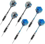 🎯 22 grams professional steel tip darts set - 6 pack with stainless steel barrel, aluminum shafts, and 2 style flights in black & blue логотип