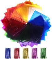 🎨 cinvo 160 pcs colored cellophane wrap sheets with twist ties - ideal for diy arts and crafts, treats candy wrapping, and party supplies - colorful transparency sheets (clear, 7.5 x 7.5 inch) logo