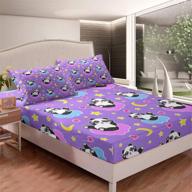 🐼 cute panda bedding set for kids - cartoon animal panda bear theme fitted sheet with decorative purple stars, moon, and heart motifs - lovely wildlife bed cover - full size 3pcs set logo