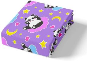 img 2 attached to 🐼 Cute Panda Bedding Set for Kids - Cartoon Animal Panda Bear Theme Fitted Sheet with Decorative Purple Stars, Moon, and Heart Motifs - Lovely Wildlife Bed Cover - Full Size 3Pcs Set