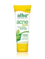 🌿 alba botanica acnedote maximum strength face & body scrub, 8 oz – clear & renew skin (packaging may vary) logo