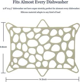 img 2 attached to 🧽 Silicone Dishwasher Net - Stretchable Mesh Basket Prevents Plastic Cups, Bowls, Dishes, Pots, and Pans from Flying Up - Universal Dishwasher Basket (Green)