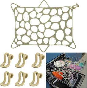 img 4 attached to 🧽 Silicone Dishwasher Net - Stretchable Mesh Basket Prevents Plastic Cups, Bowls, Dishes, Pots, and Pans from Flying Up - Universal Dishwasher Basket (Green)