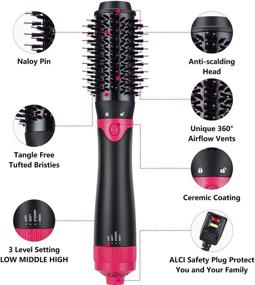 img 2 attached to 🌹 3-in-1 Rose Black Hot Air Brush with Interchangeable Heads - Volumizing Hair Dryer Brush, Ceramic Negative Ion Styler & Curling Dryer Brush