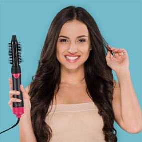 img 1 attached to 🌹 3-in-1 Rose Black Hot Air Brush with Interchangeable Heads - Volumizing Hair Dryer Brush, Ceramic Negative Ion Styler & Curling Dryer Brush