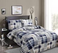 🛏️ premium 3-piece navy blue patchwork bedding set: plaid king size quilts, summer lightweight coverlet, and matching pillow shams logo