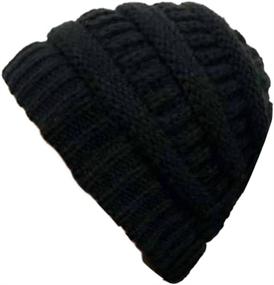 img 4 attached to 🧣 Winter Warm HHNLB Women's Beanie: Stylish Ponytail Hat with Crisscrossed Bun Hole, Soft & Stretchy Cotton Knit Skull Cap