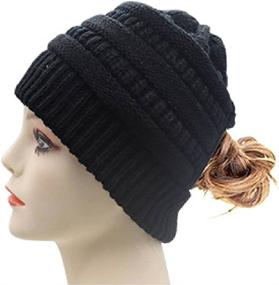 img 2 attached to 🧣 Winter Warm HHNLB Women's Beanie: Stylish Ponytail Hat with Crisscrossed Bun Hole, Soft & Stretchy Cotton Knit Skull Cap