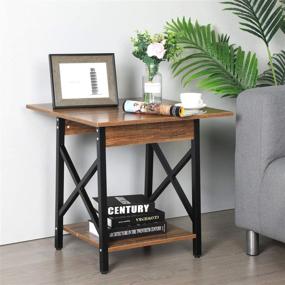 img 2 attached to 🌳 GreenForest 24 inch Industrial Design End Table with Storage Shelf - Easy Assembly, Rustic Walnut - Perfect for Living Room