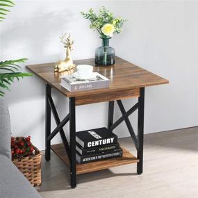 img 3 attached to 🌳 GreenForest 24 inch Industrial Design End Table with Storage Shelf - Easy Assembly, Rustic Walnut - Perfect for Living Room