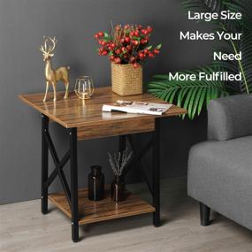 img 1 attached to 🌳 GreenForest 24 inch Industrial Design End Table with Storage Shelf - Easy Assembly, Rustic Walnut - Perfect for Living Room