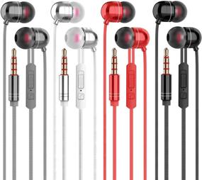 img 4 attached to 🎧 Premium Metal Stereo In-Ear Wired Headphones with Deep Bass, Mic & Volume Control - 4 Pairs (Black, Silver, Gray, Red)
