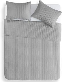 img 2 attached to Lightweight Quilt Set in Gray Stitch Pattern, Washable Comforter for Light Summer, Full/Queen Coverlet 90x90, 3 Piece Set (1 Quilt + 2 Shams)