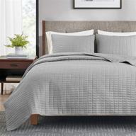 lightweight quilt set in gray stitch pattern, washable comforter for light summer, full/queen coverlet 90x90, 3 piece set (1 quilt + 2 shams) logo