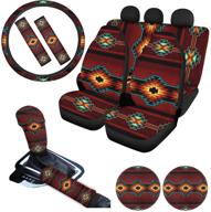 afpanqz vintage aztec graphics car seat covers full set with steering wheel cover/gear shift knob cover/handbrake cover/seat belt shoulder pads/cup holder universal 11 piece gift brown red logo