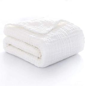 img 4 attached to 👶 Muslin Baby Blanket, 6-Layers for Newborns - 1-Pack 41 x 43 inches Soft Cotton Swaddle Wrap or Baby Bath Towel, Ideal for Boys and Girls (White)