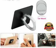 secure & safe grip phone ring stand, attaches to any phone, smartphone, ipad or tablet with flat rear surface – includes universal car mount – compact & slim, 360° rotation & 180° swivel logo