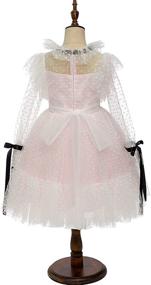 img 1 attached to 🌸 Charming Polka-dot Tulle Flower Girl Dress: Pink Long Sleeves, Ribbons, Perfect for Weddings & Parties