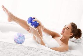 img 3 attached to 🛀 À La Paix Loofah Bath Sponge Set of 4 XL 75g Pastel Colors - Soft Exfoliating Shower Lufa for Silky Skin - Long-Handle Mesh Body Poufs - Men's and Women's Luffas - Gentle Texture - Complete Cleanse & Lather