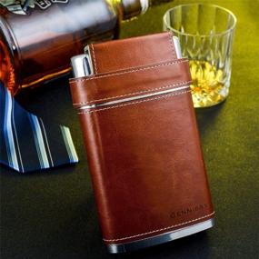 img 1 attached to 🍾 GENNISSY 304 18/8 Stainless Steel 8oz Flask - Brown Leather with 3 Cups and Funnel, 100% Leakproof - Enhanced SEO