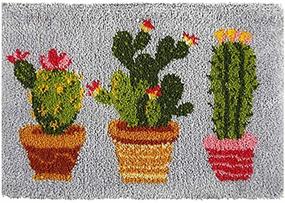 img 4 attached to 🌵 DIY Carpet Embroidery Latch Hook Kit - Tapestry and Rug Needlework Set with Button Package, Point Rug Cactus Design