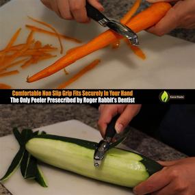 img 2 attached to 🔪 Stainless Steel Vegetable Peeler Julienne Swivel - Effortlessly Slice Potatoes, Apples, Carrots, Cucumbers, and More - Non Slip Grip, Dishwasher Safe - Perfect for Citrus Bar Cocktails, Fruit & Veggies in the Kitchen - by Cave Tools