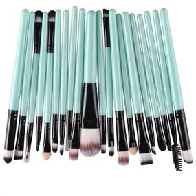 img 1 attached to Enhance Your Makeup Skills with KOLIGHT 20 Pc Pro Makeup Set - Powder Foundation Eyeshadow Eyeliner Lip Brushes in Black+Green