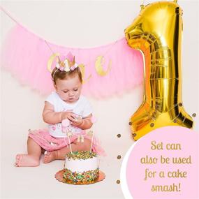 img 2 attached to 🎉 1st Birthday Girl High Chair Decoration Set - Pink and Gold First Birthday Decorations, Including High Chair Tutu Skirt, No.1 Birthday Girl Crown, Large 1 Balloon, First Birthday Banner, and ONE Cake Topper