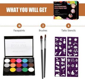 img 2 attached to Kids Face Painting Kit - Face Paint Set for Sensitive Skin with 4 Templates, 2 Brushes, Perfect for Halloween Makeup and Body Paint