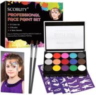 kids face painting kit - face paint set for sensitive skin with 4 templates, 2 brushes, perfect for halloween makeup and body paint logo