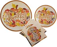 🎃 20 count extra large paper plates, dessert plates & large napkins: fall theme party supplies for a thankful pumpkin thanksgiving party logo