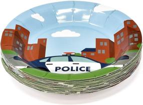 img 2 attached to 👮 Police Party Supplies Tableware Set - 24x 9" Paper Plates, 24x 7" Plates, 24x 9 Oz Cups, 50x Lunch Napkins - Policeman Cop Rescue Department Officer Patrol Vehicle Car Theme - Disposable Birthday Dinnerware Decor