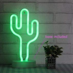 img 1 attached to 🌵 LED Green Cactus Neon Light Signs with Pedestal - Battery/USB Operated Night Lights for Room Decor - Cactus Lamps Neon Signs Light Up Children's Room, Bedroom, Wedding