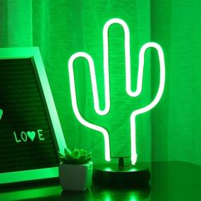 img 2 attached to 🌵 LED Green Cactus Neon Light Signs with Pedestal - Battery/USB Operated Night Lights for Room Decor - Cactus Lamps Neon Signs Light Up Children's Room, Bedroom, Wedding