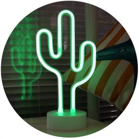 img 3 attached to 🌵 LED Green Cactus Neon Light Signs with Pedestal - Battery/USB Operated Night Lights for Room Decor - Cactus Lamps Neon Signs Light Up Children's Room, Bedroom, Wedding