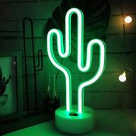 🌵 led green cactus neon light signs with pedestal - battery/usb operated night lights for room decor - cactus lamps neon signs light up children's room, bedroom, wedding логотип