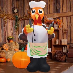 img 4 attached to 🦃 Angela & Alex 8-Foot Thanksgiving Inflatable Decorations - Chef Turkey with LED Lights, Autumn Blow-Up Decor for Thanksgiving & Christmas Indoor Outdoor Garden