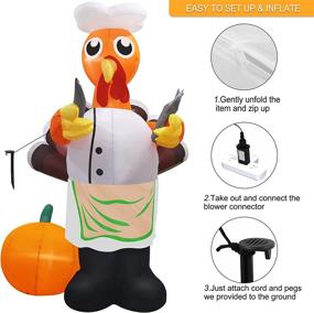 img 2 attached to 🦃 Angela & Alex 8-Foot Thanksgiving Inflatable Decorations - Chef Turkey with LED Lights, Autumn Blow-Up Decor for Thanksgiving & Christmas Indoor Outdoor Garden