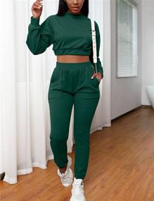 img 3 attached to Mizoci Women's 2 Piece Outfits Workout Tracksuit with Long Sleeve Crop Top and Jogger Pants Set