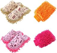 🧦 zakey 2 pairs unisex chenille floor cleaning mop slippers with 2 washable microfiber mitts, multiple sets, size women 6-8 / men 5-7 logo