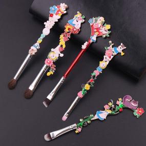 img 1 attached to 🌸 Alice in Wonderland Makeup Brush Set: 5pcs Alice Flower Brushes, Perfect Gift for Teen Girls