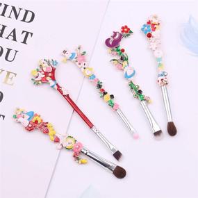 img 2 attached to 🌸 Alice in Wonderland Makeup Brush Set: 5pcs Alice Flower Brushes, Perfect Gift for Teen Girls