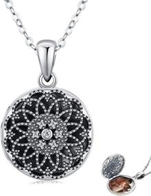 img 4 attached to 🌸 Waysles Engraved Flower Photo Pendant: Round Flower Locket Necklace in S925 Sterling Silver - Perfect Family Jewelry Gifts for Women, Girls, and Teens