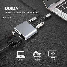 img 3 attached to 🔌 DDIDA USB C to HDMI VGA Adapter, 4-in-1 USB Type C Multiport Adapter with 4K HDMI+1080P VGA+USB 3.0/3.1 High Speed+87W Power Delivery for MacBook Pro/Dell XPS & More USB C Devices