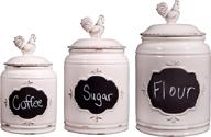 🐓 vintage kitchen canisters set of 3 – retro jars for kitchen storage with rooster lid – high-quality ceramic canister set with chalkboard labels – sealed farmhouse canisters for flour, coffee (ivory) логотип