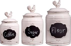 img 4 attached to 🐓 Vintage Kitchen Canisters Set of 3 – Retro Jars for Kitchen Storage with Rooster Lid – High-Quality Ceramic Canister Set with Chalkboard Labels – Sealed Farmhouse Canisters for Flour, Coffee (Ivory)