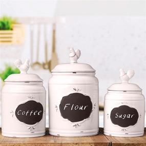 img 3 attached to 🐓 Vintage Kitchen Canisters Set of 3 – Retro Jars for Kitchen Storage with Rooster Lid – High-Quality Ceramic Canister Set with Chalkboard Labels – Sealed Farmhouse Canisters for Flour, Coffee (Ivory)