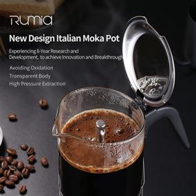 img 1 attached to ☕ Румия нержавеющая сталь и стеклянная плита "Moka Pot" - классическая итальянская чашка эспрессо | Быстрая очистка | Легкое использование (6 чашек)