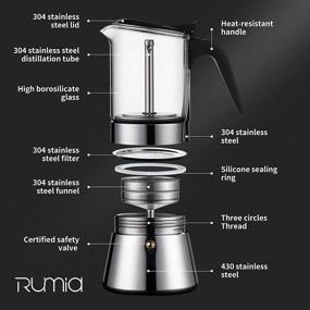 img 3 attached to ☕ Румия нержавеющая сталь и стеклянная плита "Moka Pot" - классическая итальянская чашка эспрессо | Быстрая очистка | Легкое использование (6 чашек)